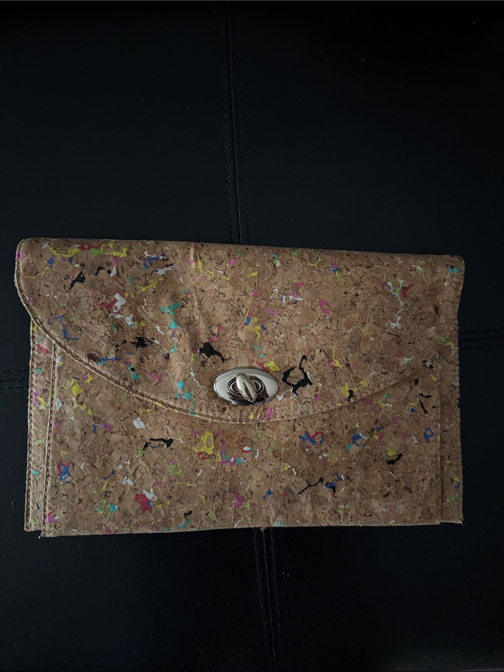 Street Level Cork Envelope Clutch with Multicolor Speckles